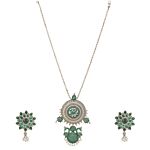 Green Dual Tone Handcrafted Brass Necklace With Earrings Set Of 2