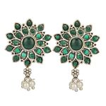 Green Dual Tone Handcrafted Brass Necklace With Earrings Set Of 2