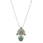 Green Dual Tone Handcrafted Brass Necklace With Earrings Set Of 2
