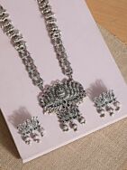 Multicolor Silver Tone Handcrafted Brass Necklace With Earrings Set Of 2