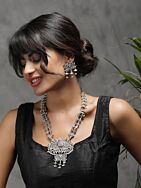 Multicolor Silver Tone Handcrafted Brass Necklace With Earrings Set Of 2