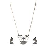 Blue Silver Tone Handcrafted Brass Necklace With Earrings Set Of 2