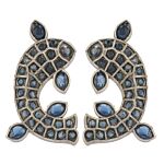 Blue Silver Tone Handcrafted Brass Necklace With Earrings Set Of 2
