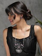 Red Silver Tone Handcrafted Brass Necklace With Earrings Set Of 2