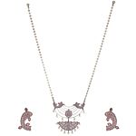 Red Silver Tone Handcrafted Brass Necklace With Earrings Set Of 2