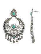 GREEN SILVER TONE HANDCRAFTED BRASS EARRINGS