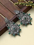 GREEN SILVER TONE HANDCRAFTED BRASS EARRINGS