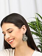 GREEN SILVER TONE HANDCRAFTED BRASS EARRINGS