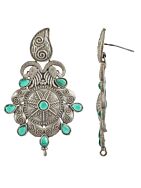 GREEN SILVER TONE HANDCRAFTED BRASS EARRINGS