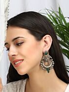GREEN SILVER TONE HANDCRAFTED BRASS EARRINGS