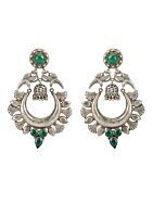 GREEN SILVER TONE HANDCRAFTED BRASS EARRINGS