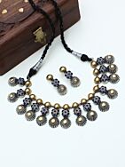 BLUE DUAL TONE TRIBAL HANDCRAFTED BRASS NECKLACE WITH EARRING (SET OF 2)