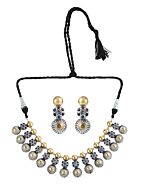 BLUE DUAL TONE TRIBAL HANDCRAFTED BRASS NECKLACE WITH EARRING (SET OF 2)