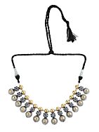 BLUE DUAL TONE TRIBAL HANDCRAFTED BRASS NECKLACE WITH EARRING (SET OF 2)