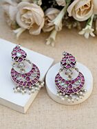 Red Silver Tone Brass Earrings