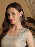Red Silver Tone Brass Earrings