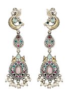 Multicolor Peacock Style Dual Tone Brass Earrings 