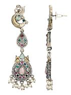 Multicolor Peacock Style Dual Tone Brass Earrings 