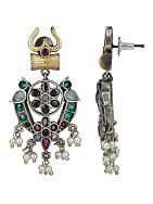 Multicolor Dual Tone Brass Necklace With Earrings Set Of 2