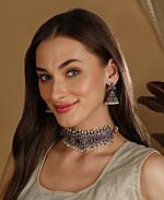 Multicolor Silver Tone Brass Necklace With Earrings Set Of 2