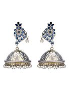 Blue Silver Tone Brass Jhumka