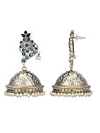 Blue Silver Tone Brass Jhumka