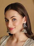 Blue Silver Tone Brass Jhumka