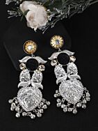 Long Pattern Silver Tone Earrings