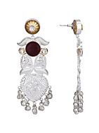Long Pattern Silver Tone Earrings