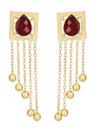 Red Stone Golden Beats Matte Gold Earrings