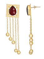 Red Stone Golden Beats Matte Gold Earrings
