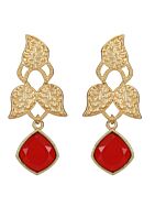 Red Stone Matte Gold Earrings