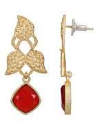 Red Stone Matte Gold Earrings