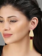 Red Stone Matte Gold Earrings