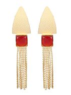 Red Stone Matte Gold Earrings