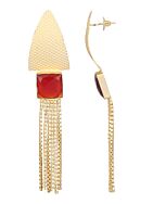 Red Stone Matte Gold Earrings