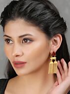 Red Stone Matte Gold Jhumka