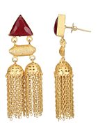 Red Stone Matte Gold Jhumka