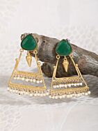 Green Stone Matte Gold Earrings