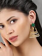 Green Stone Matte Gold Earrings
