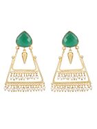 Green Stone Matte Gold Earrings