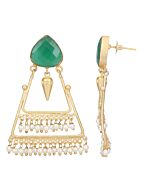 Green Stone Matte Gold Earrings