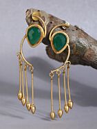 Green Stone Matte Gold Earrings