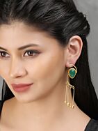 Green Stone Matte Gold Earrings