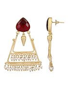 Handcrafted Red Stone Matte Gold Earrings