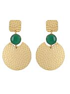 Round Shape Green Stone Matte Gold Earrings