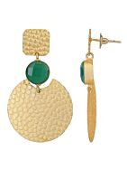 Round Shape Green Stone Matte Gold Earrings