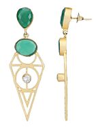 Green Stone Matte Gold Earrings
