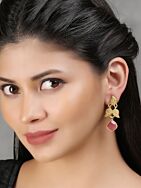 Pink Stone Matte Gold Earrings