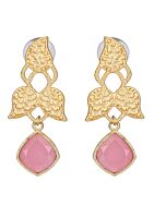 Pink Stone Matte Gold Earrings